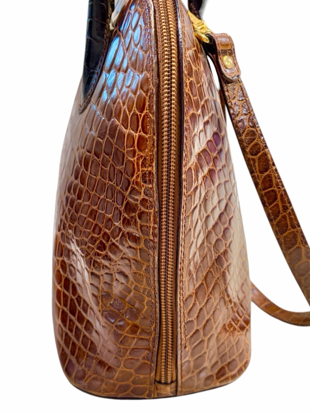 Brown Crocodile Leather Top-Handle Bag with Shoulder Strap Made in Italy 🇮🇹 - Picture 12 of 15